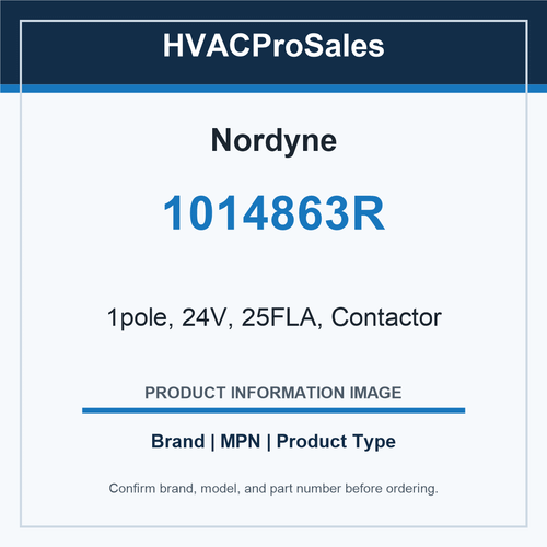 Nordyne 1014863R 1pole, 24V, 25FLA, Contactor
