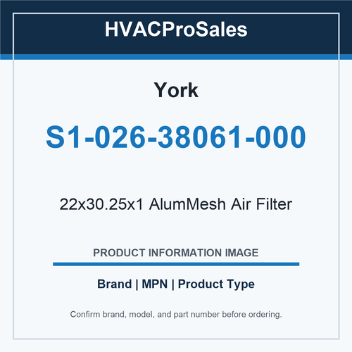 York S1-026-38061-000 22x30.25x1 AlumMesh Air Filter