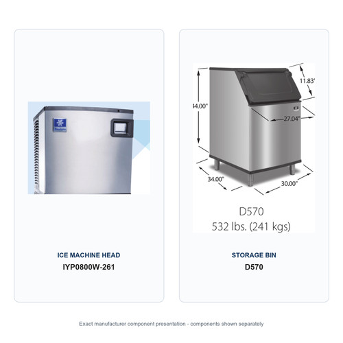 Manitowoc IYP0800W-261 ice machine and D570 storage bin