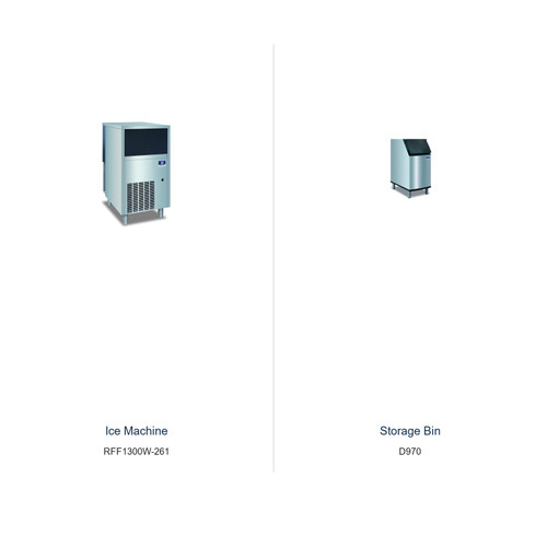 Manitowoc RFF1300W-261 ice machine and D970 storage bin package components