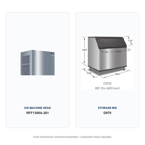 Manitowoc RFF1300A-261 ice machine and D970 storage bin