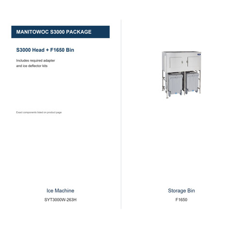 Manitowoc SYT3000W-263H ice machine and F1650 storage bin package components