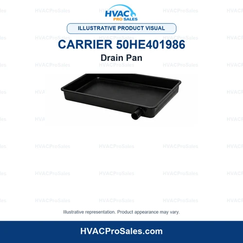 Illustrative visual of Carrier 50HE401986 Drain Pan; product appearance may vary