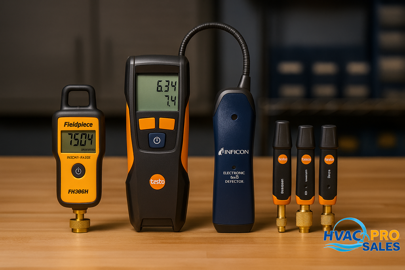 HVAC Diagnostic Tools Collection of professional HVAC specialty diagnostic tools including micron gauges and combustion analyzers