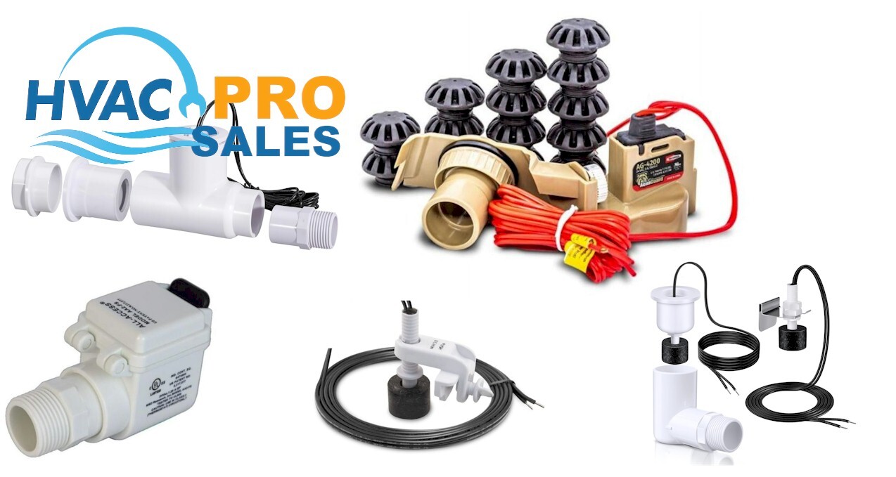 HVAC drain pan float switches and condensate safety sensors