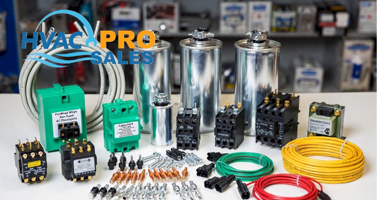 HVAC electrical parts including contactors, capacitors, wiring and disconnects