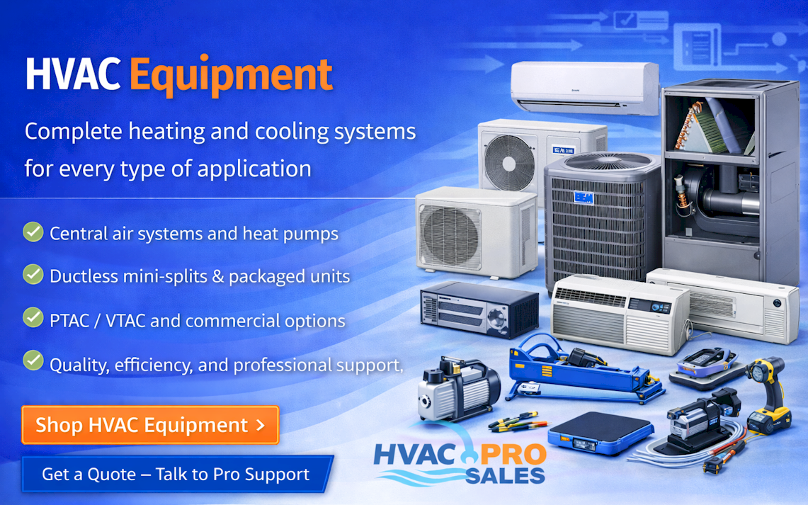 HVAC Equipment solutions: central air systems, heat pumps, ductless mini-splits, PTAC/VTAC and commercial options