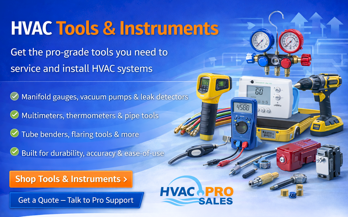 HVAC tools and instruments for diagnostics including meters, gauges, probes, and service equipment