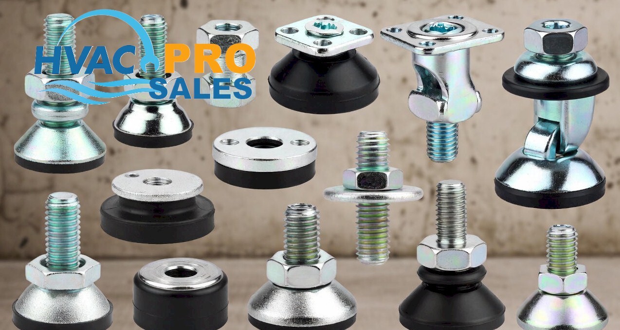 Adjustable HVAC equipment leveling feet with anti-vibration bases