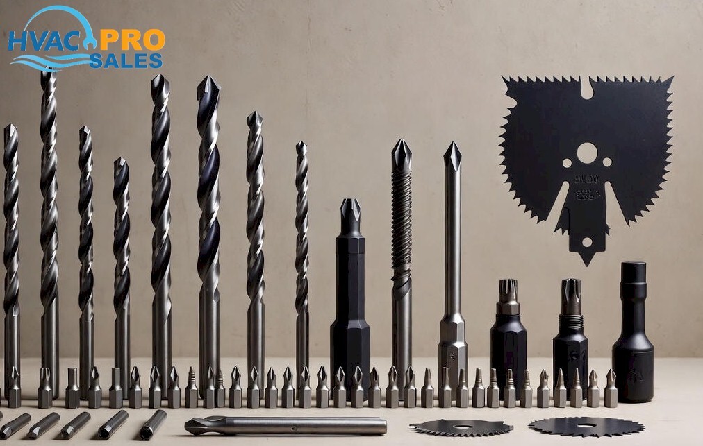 Power tool accessories such as drill bits, blades and cutting wheels for HVAC installations