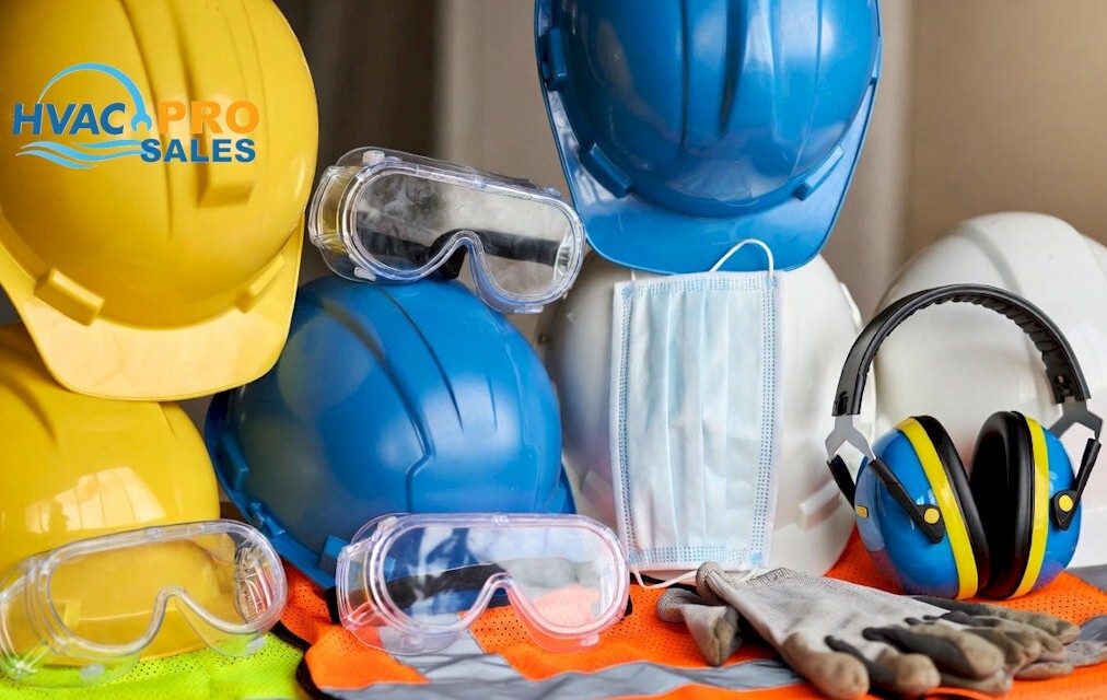 Protective HVAC gear including gloves, respirators, safety glasses and PPE