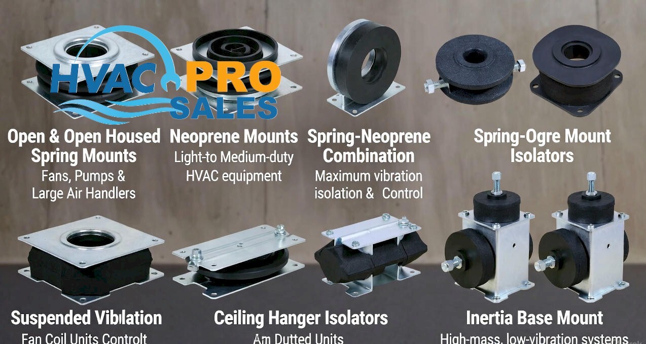 HVAC spring and neoprene vibration mounts under mechanical equipment