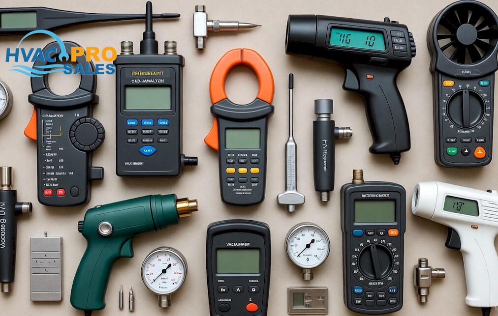 HVAC testing and measurement tools including meters, gauges, probes and diagnostic instruments