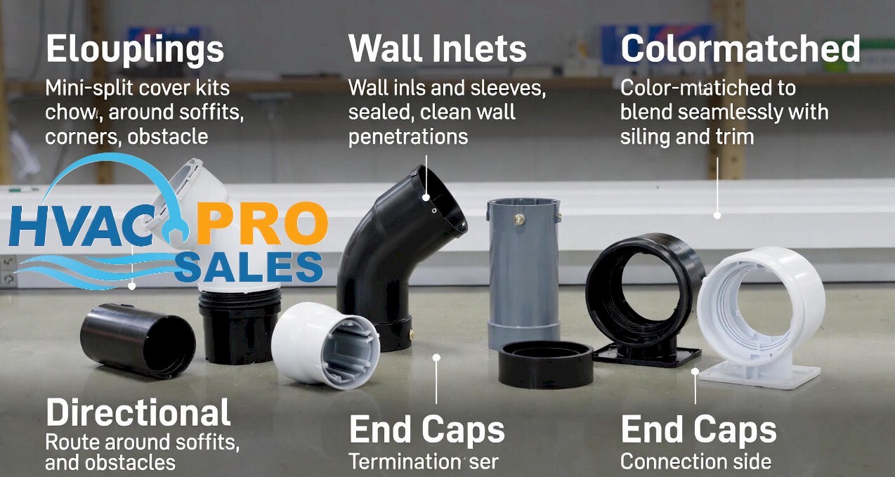 HVAC mini-split line set covers installed on building exterior