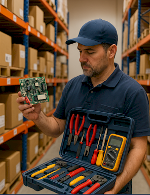 Technician with HVAC tools and accessories ready for installation