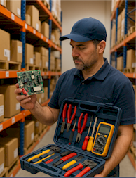 Technician with HVAC tools and accessories ready for installation