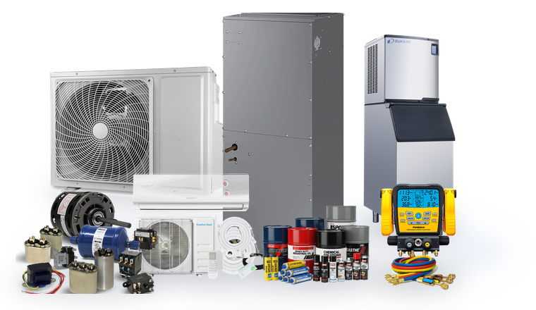 HVAC equipment, parts, tools and ice machine product montage