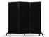 Black folding privacy screen on wheels, shown against a white background.