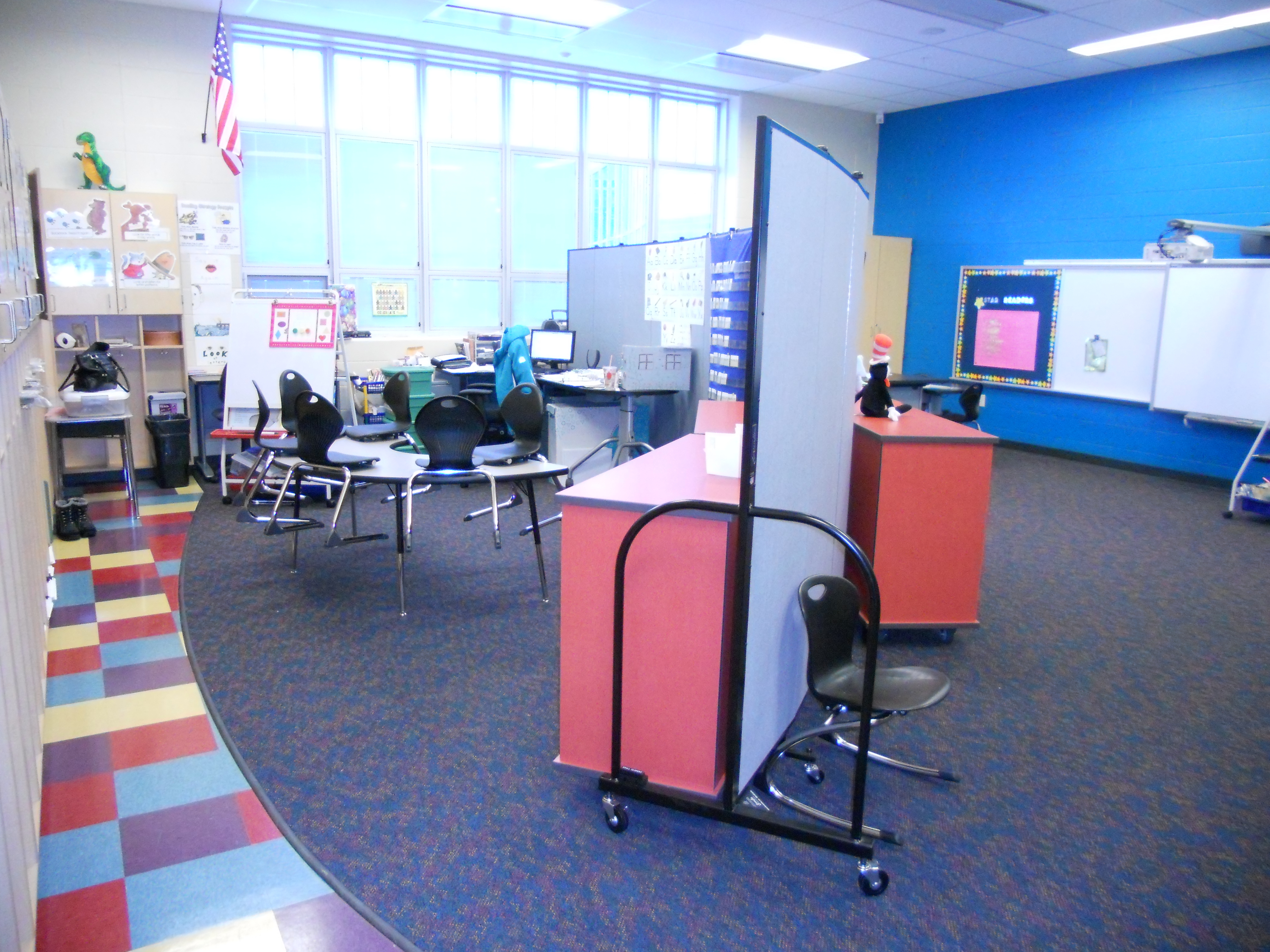 Two classes sharing the same classroom. Two classes sharing the same classroom.