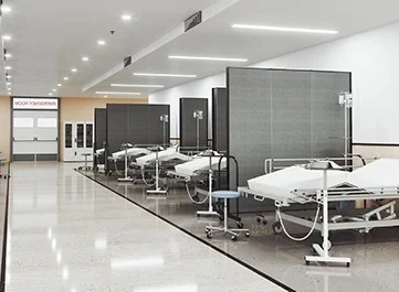 Dividers Provide Privacy in Emergency Room social distancing dividers in overflow emergency room