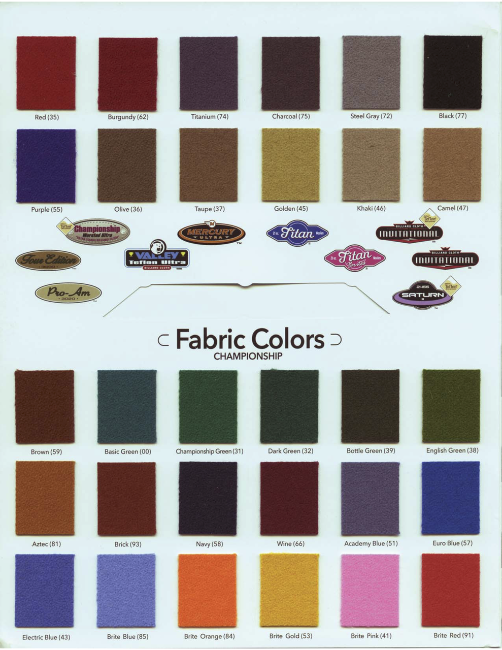 Championship Cloth Color Chart