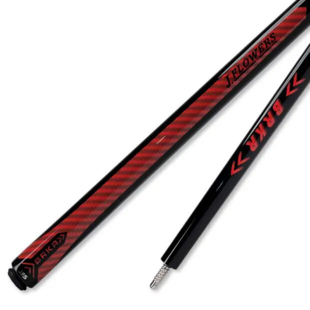 JFlowers BRKR Red No‑Wrap Break Cue – Carbon Fiber Shaft