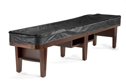 Brunswick 12 foot shuffleboard table cover in heavyweight black leatherette fitted over 12 foot Brunswick shuffleboard