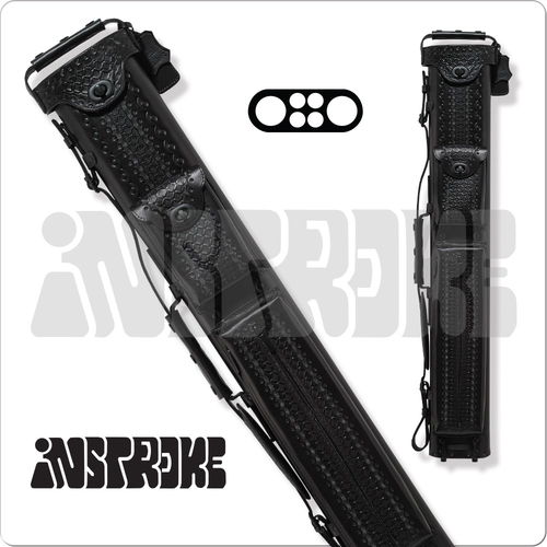  Instroke Southwest 2x4 black leather cue case with Southwestern pattern inlays and two accessory pockets
