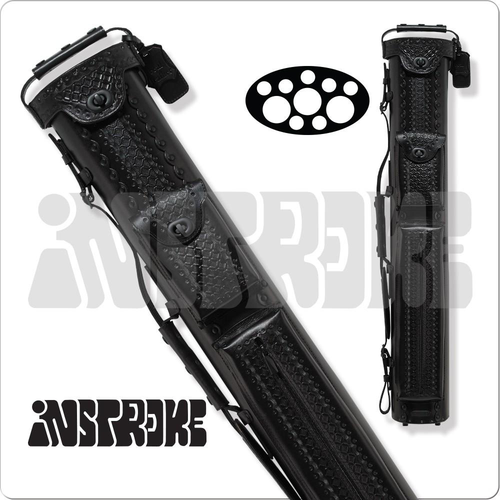 Instroke ISSW37 Southwest 3x7 black leather cue case with Southwestern pattern inlays and two accessory pockets
