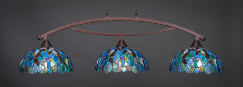 Toltec Bow 3-Light Bar in Bronze Finish with 16" Blue Mosaic Art Glass