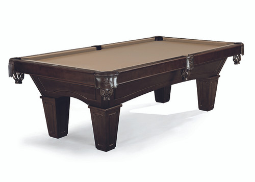 Brunswick Allenton pool table in espresso finish with tapered legs and leather shield pockets