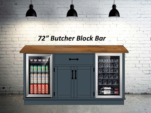 Shaker Custom 72" Wall Bar Cabinet with Butcher Block Countertop