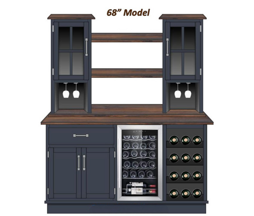 Shaker Custom Wall Bar Cabinet with Upper Cabinets 68"