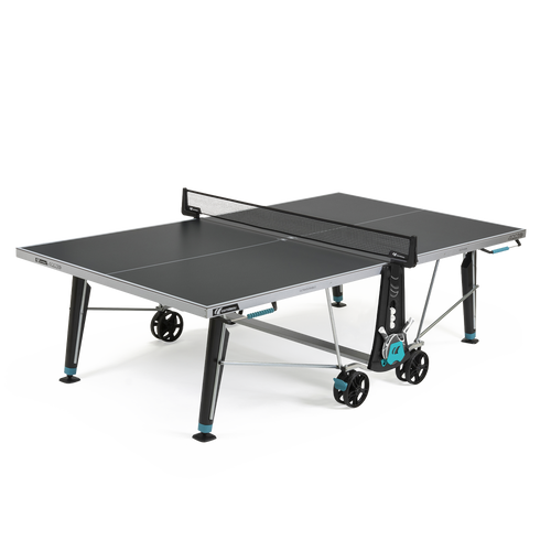 Cornilleau 400X outdoor grey table tennis table in playing position with 5mm laminate top