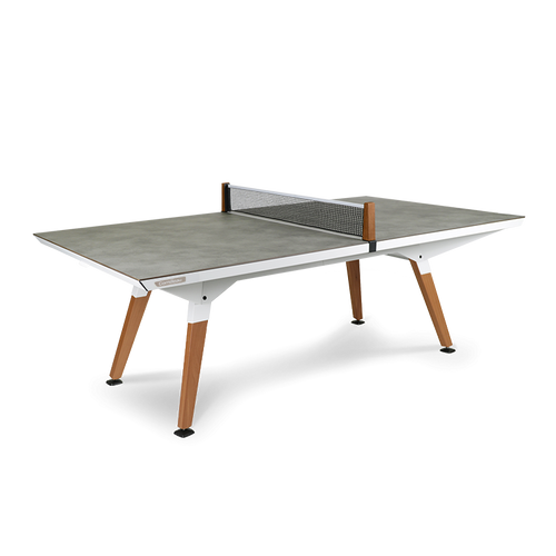 ornilleau ORIGIN mid size 7x4 convertible outdoor ping pong table white frame with dark stone HPL top and Moabi wood legs