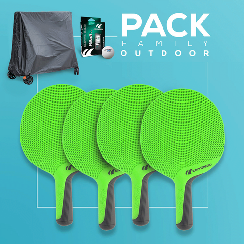 Cornilleau Family Pack Outdoor complete set with 4 weatherproof paddles 6 balls and 1 premium table cover