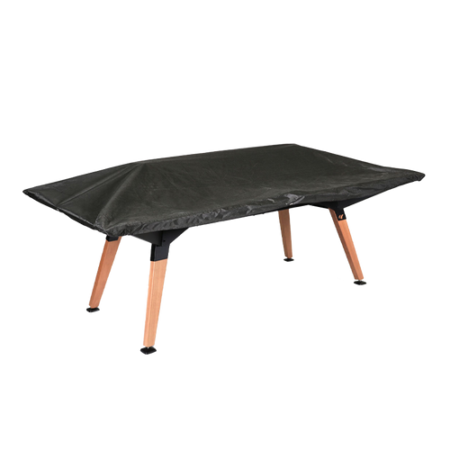 Cornilleau Origin mid size 4 by 7 black table cover installed on Origin medium outdoor ping pong dining table