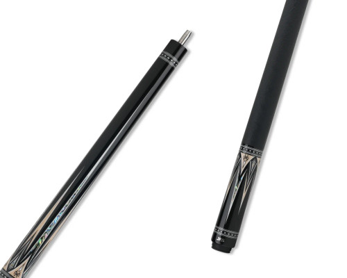 JFlowers Valen Luxe pool cue with detailed inlays and leather wrap full view