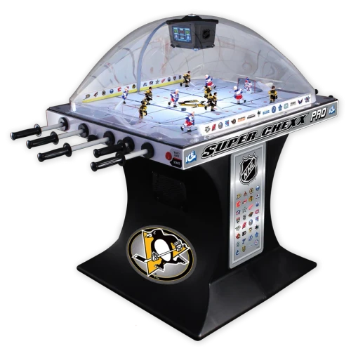 Pittsburgh Penguins NHL Super Chexx Pro bubble hockey game with black and gold team graphics