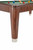 Closeup of Brunswick Henderson espresso pool table side view showing straight hardwood legs with slight taper and stainless steel cap