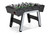 Brunswick Corner Kick foosball table with matte black and silver cabinet and compact footprint