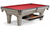 Brunswick billiard table with under table storage drawer open in organized home game room