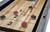 Brunswick Sanibel shuffleboard thick wood playfield with scoring zones in rustic grey cabinet