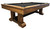 Olhausen Railyard pool table with reclaimed train rail details and hickory wood frame