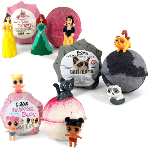 Bath Bomb with Hidden Toy TRIPLE PACK (Baby, Princess, Cat)