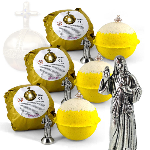 TRINITY PACK of Jesus Christ "Holy Hand Grenade" Hidden Statue Frankincense & Myrrh Bath Bomb 220g