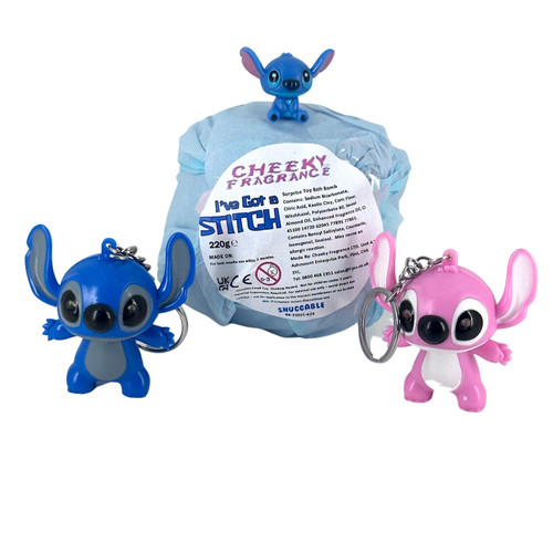 Stitch Snuggable Scented Surprise Toy Bath Bomb 220g with Stitch or Angel Keyring