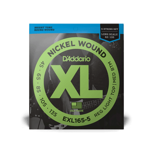 D'Addario Custom Light 5 String/Long Scale Bass Set - Nickel Wound 45-135
