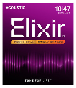 Elixir Nanoweb Coated Phosphor Bronze Acoustic Strings - Extra Light 10-47 Gauge