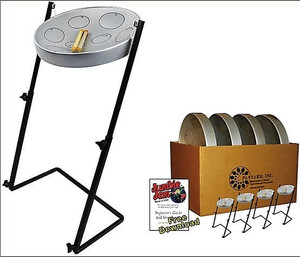 Panyard W1178 Jumbie Jam Educator Silver Steel Drum Pan 4-Pack with Metal Z-Floor Stand Panyard W1178 Jumbie Jam Educator Silver Steel Drum Pan 4-Pack with Metal Z-Floor Stand